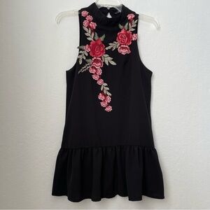 Fit And Flare Black Floral Embroidered Mini Size S  Romantic‎ Chic Party Dress